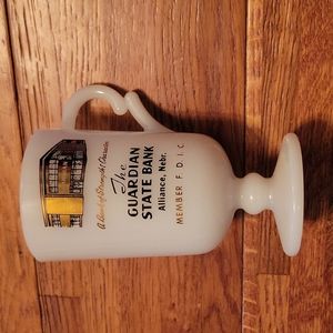 Vintage milk glass Alliance Nebraska bank advert